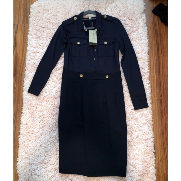 Burberry Long Sleeve Deep Navy Blue Dress (Size 8)
